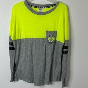 Victoria's Secret Pink Neon Yellow and Gray Long Sleeve Tee